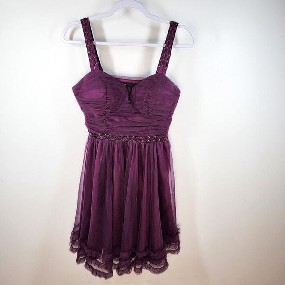 Twelve by Twelve LA Purple Fit and Flare Punk Mini Dress Size Small Y2K Vintage - Picture 1 of 8